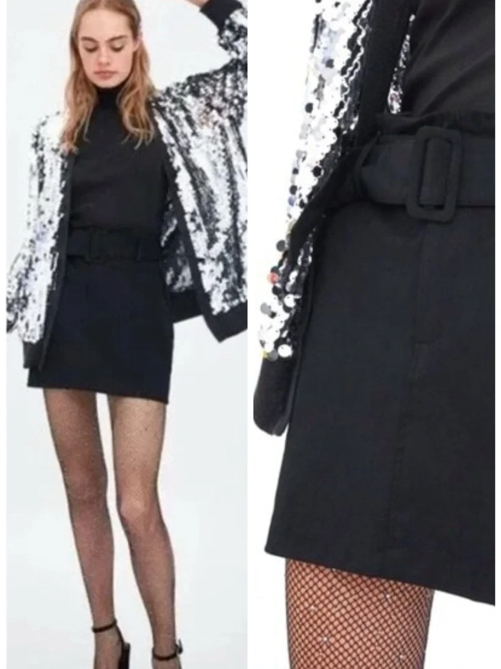Zara Trafaluc Faux Suede Paperbag Waist Belted Mini Skirt In Black Size M EUC